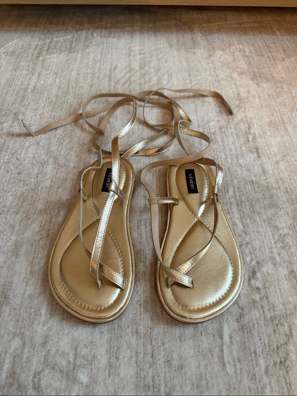 A.Emery Gold Lace-Up Flat Sandals Sz 36